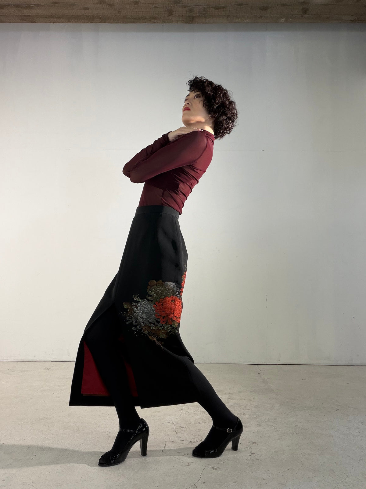 Kimono Skirt "SAI005" — Upcycled from Japanese Kimono Black Haori
