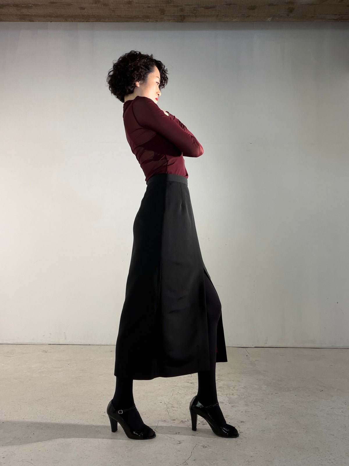 Kimono Skirt "SAI005" — Upcycled from Japanese Kimono Black Haori