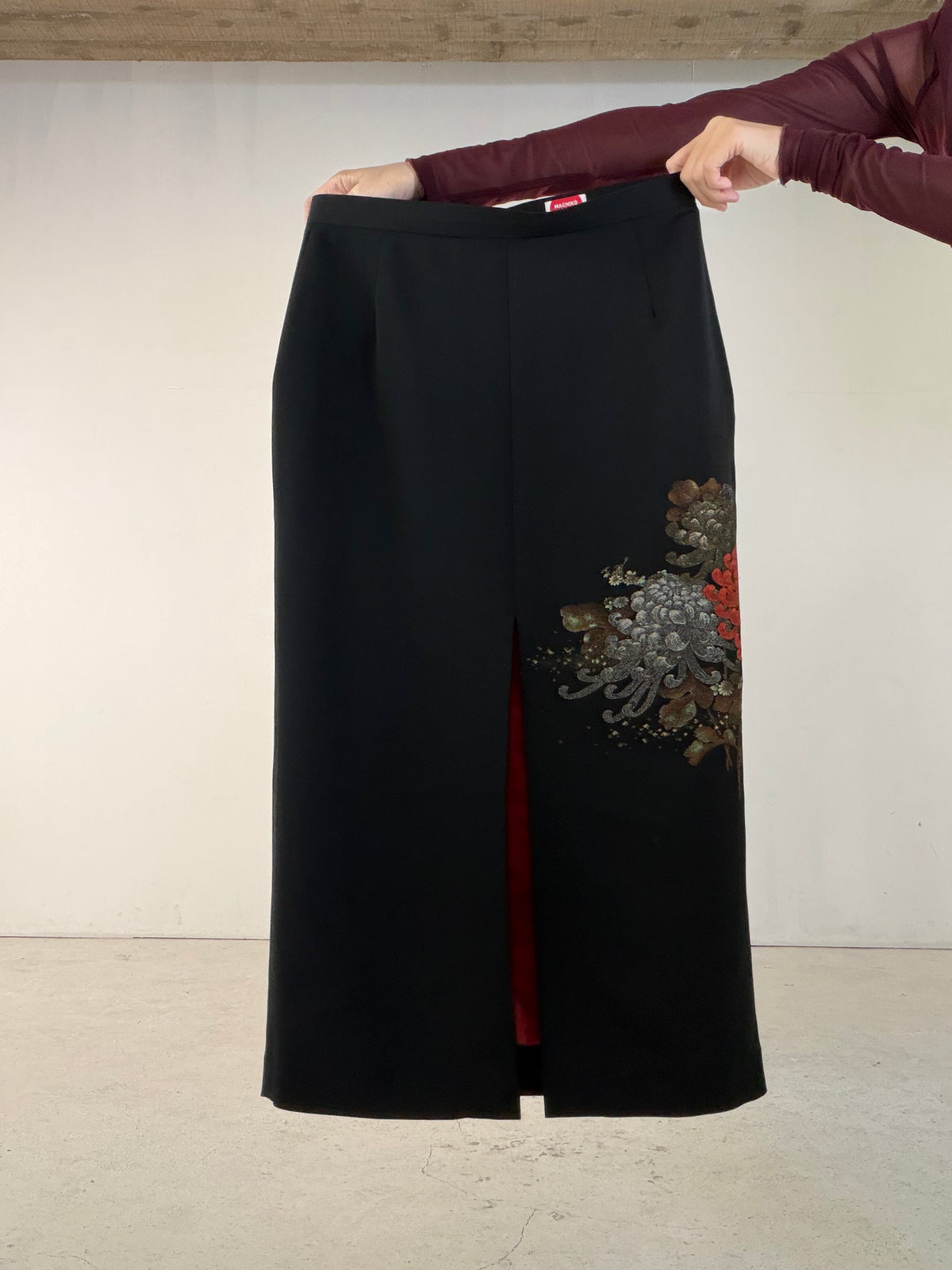 Kimono Skirt "SAI005" — Upcycled from Japanese Kimono Black Haori