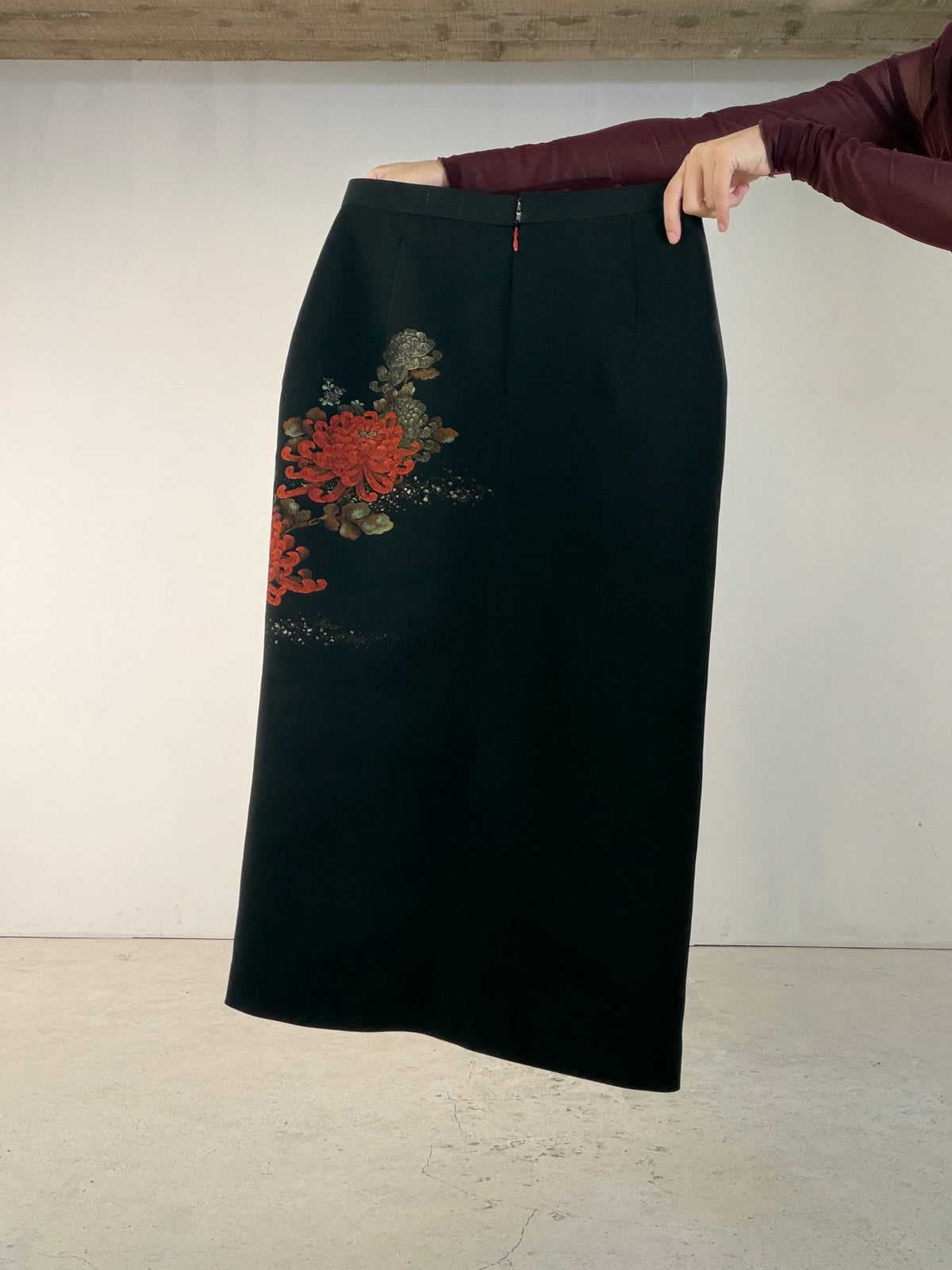 Kimono Skirt "SAI005" — Upcycled from Japanese Kimono Black Haori