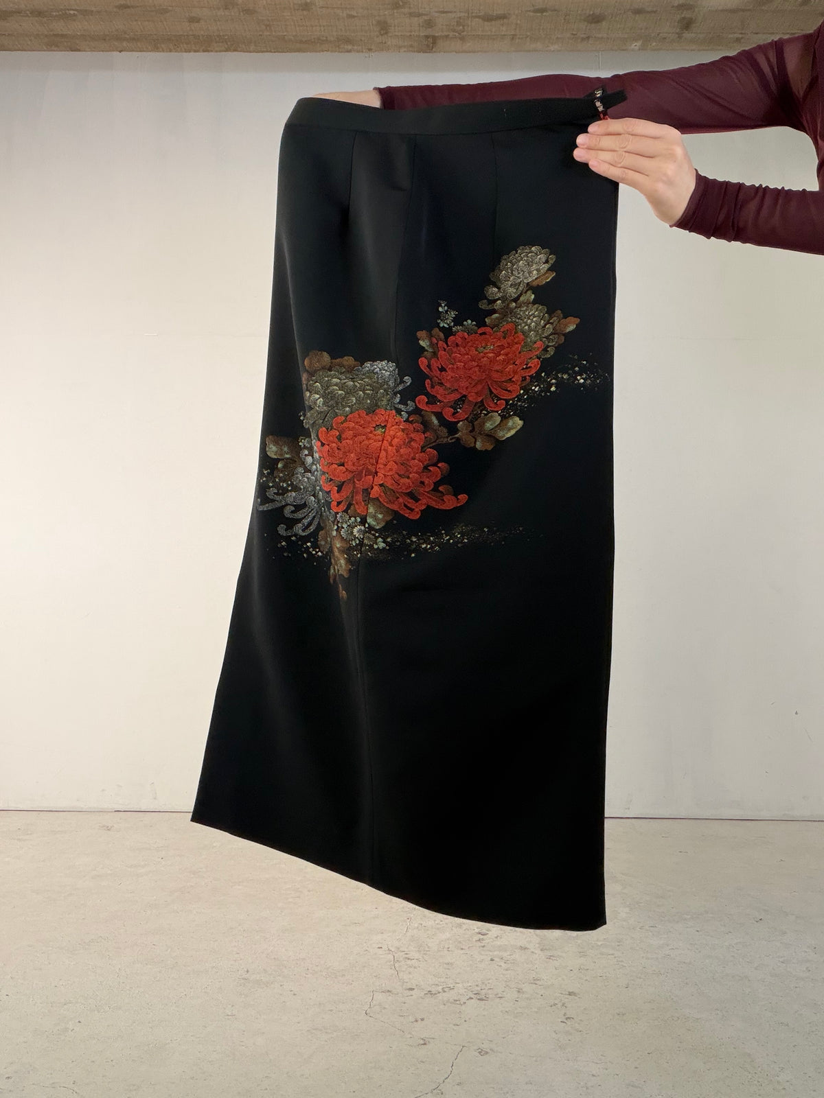 Kimono Skirt "SAI005" — Upcycled from Japanese Kimono Black Haori