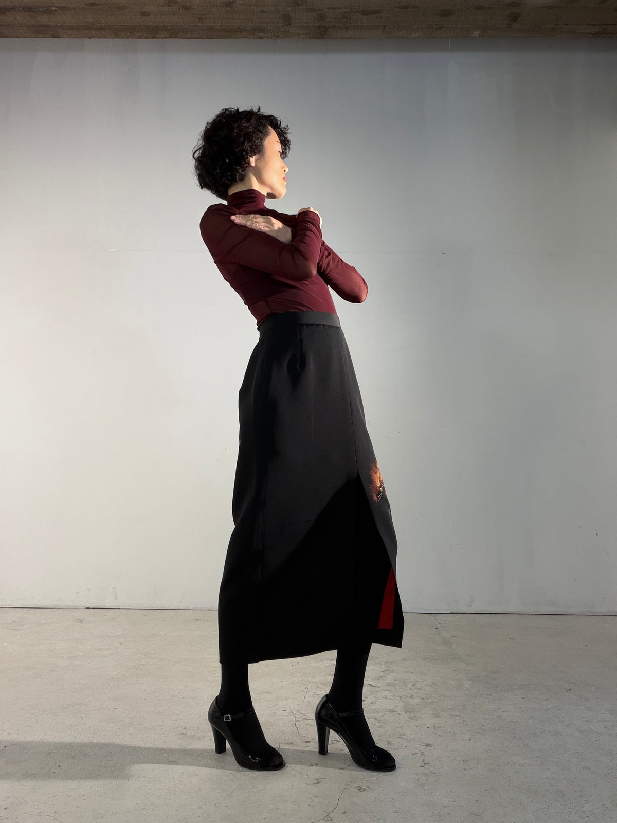 Kimono Skirt "SAI004" — Upcycled from Japanese Kimono Black Haori