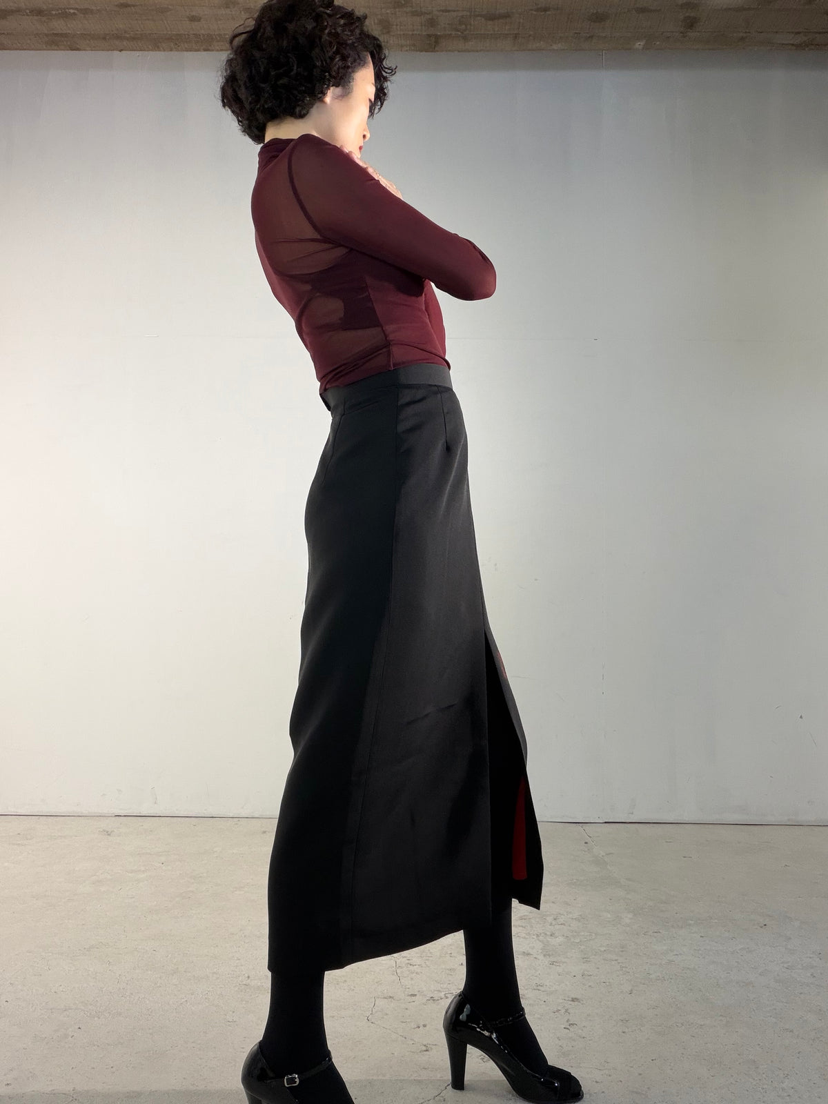 Kimono Skirt "SAI004" — Upcycled from Japanese Kimono Black Haori