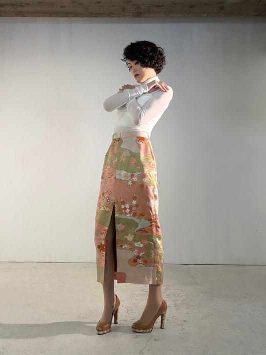 Kimono Skirt "SAI003" — Upcycled from Japanese Kimono Foumongi