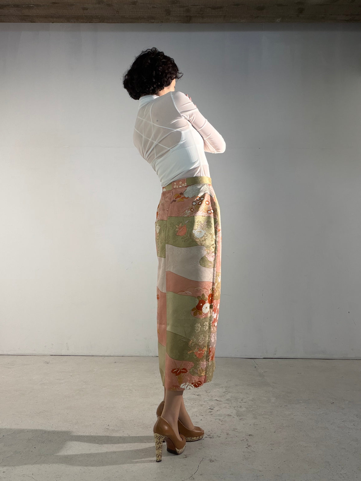 Kimono Skirt "SAI003" — Upcycled from Japanese Kimono Foumongi