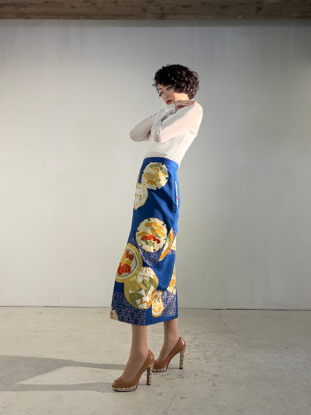 Kimono Skirt "SAI002" — Upcycled from Japanese Kimono Furisode