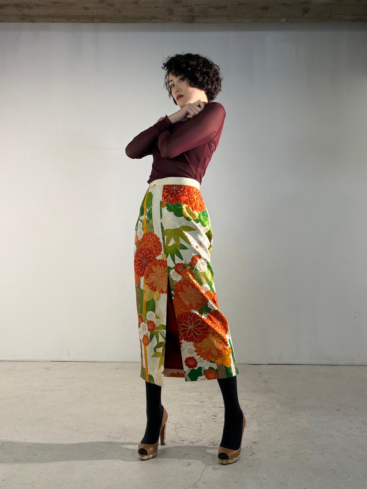 Kimono Skirt "SAI001" — Upcycled from Japanese Kimono Furisode