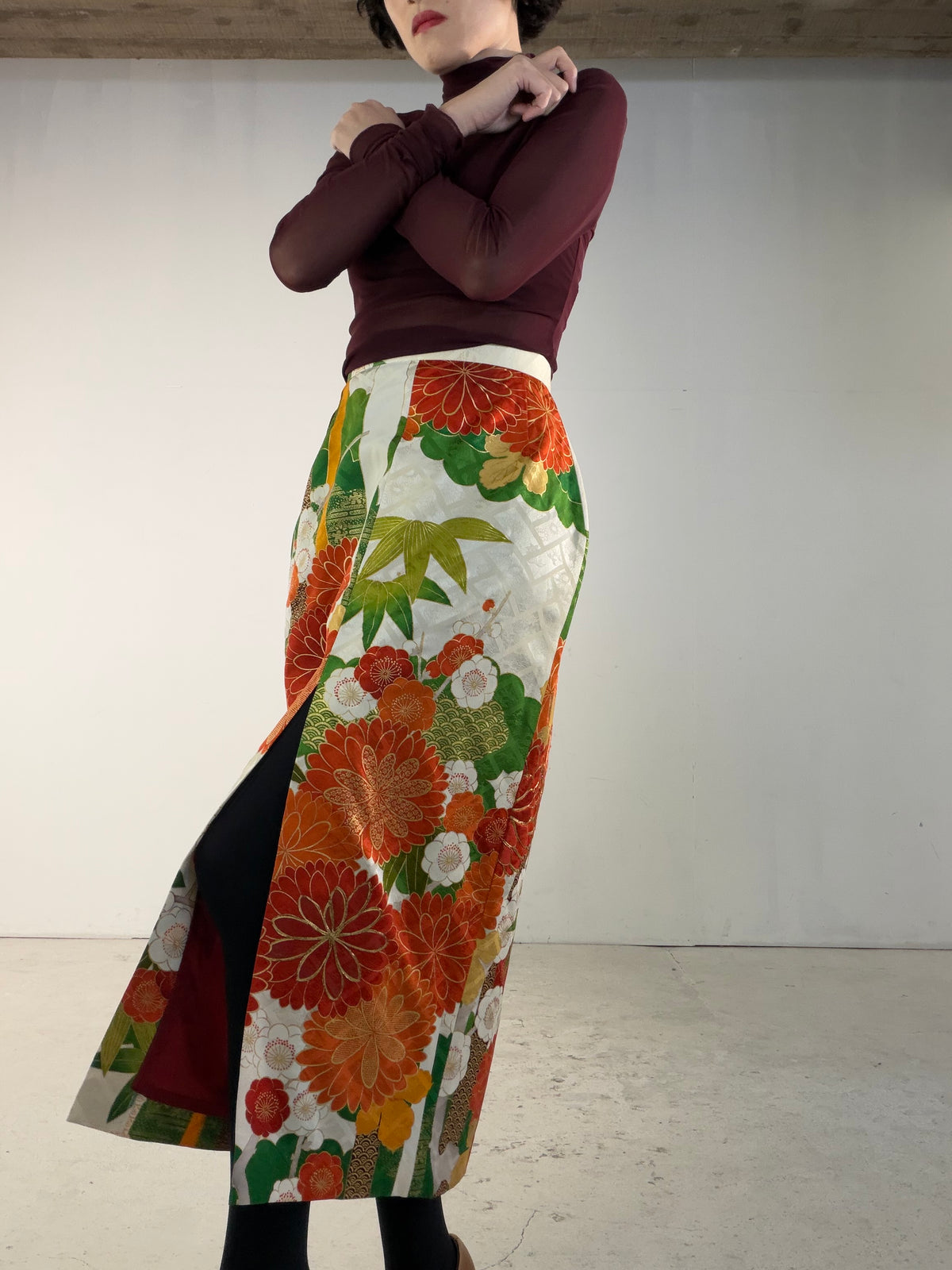 Kimono Skirt "SAI001" — Upcycled from Japanese Kimono Furisode