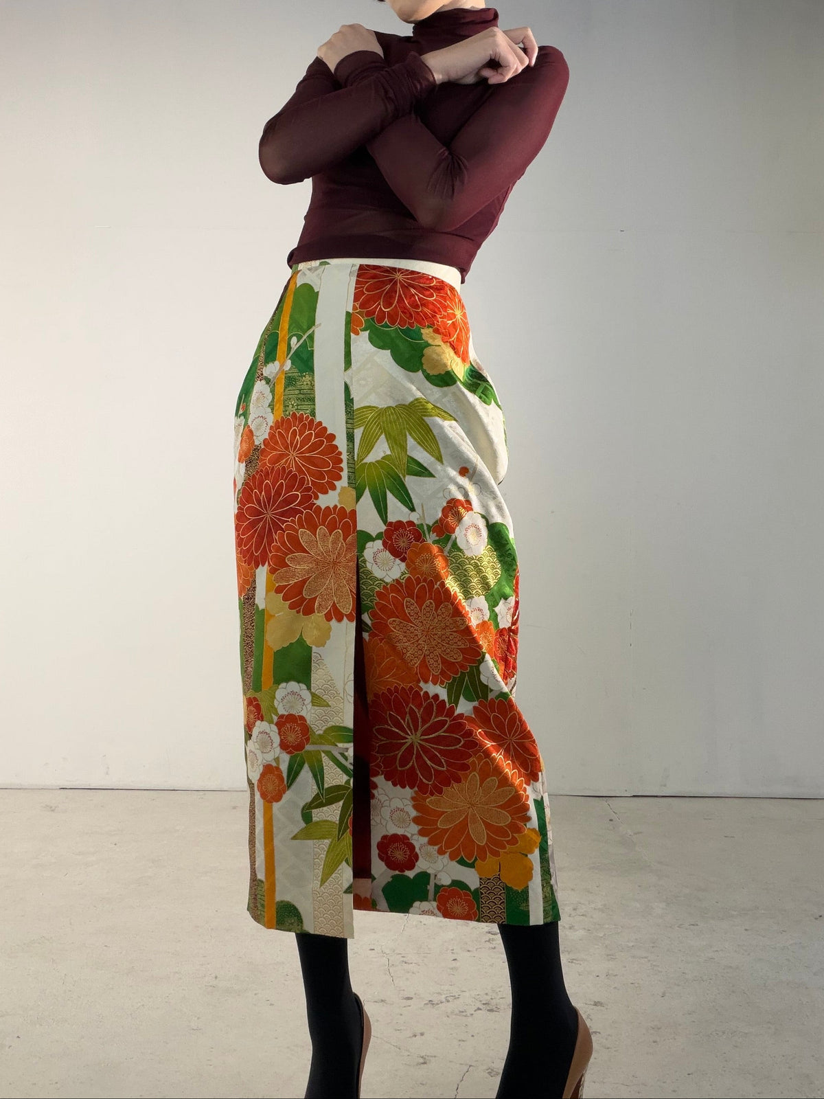 Kimono Skirt "SAI001" — Upcycled from Japanese Kimono Furisode