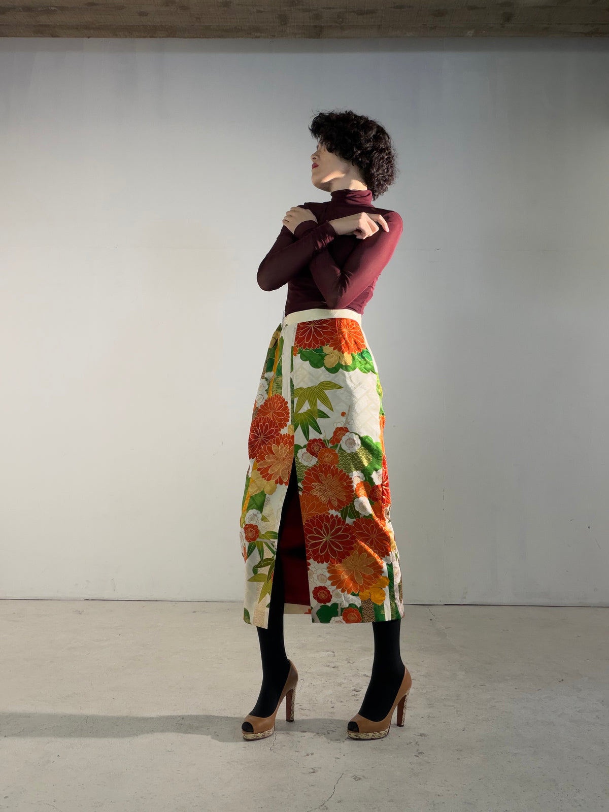 Kimono Skirt "SAI001" — Upcycled from Japanese Kimono Furisode