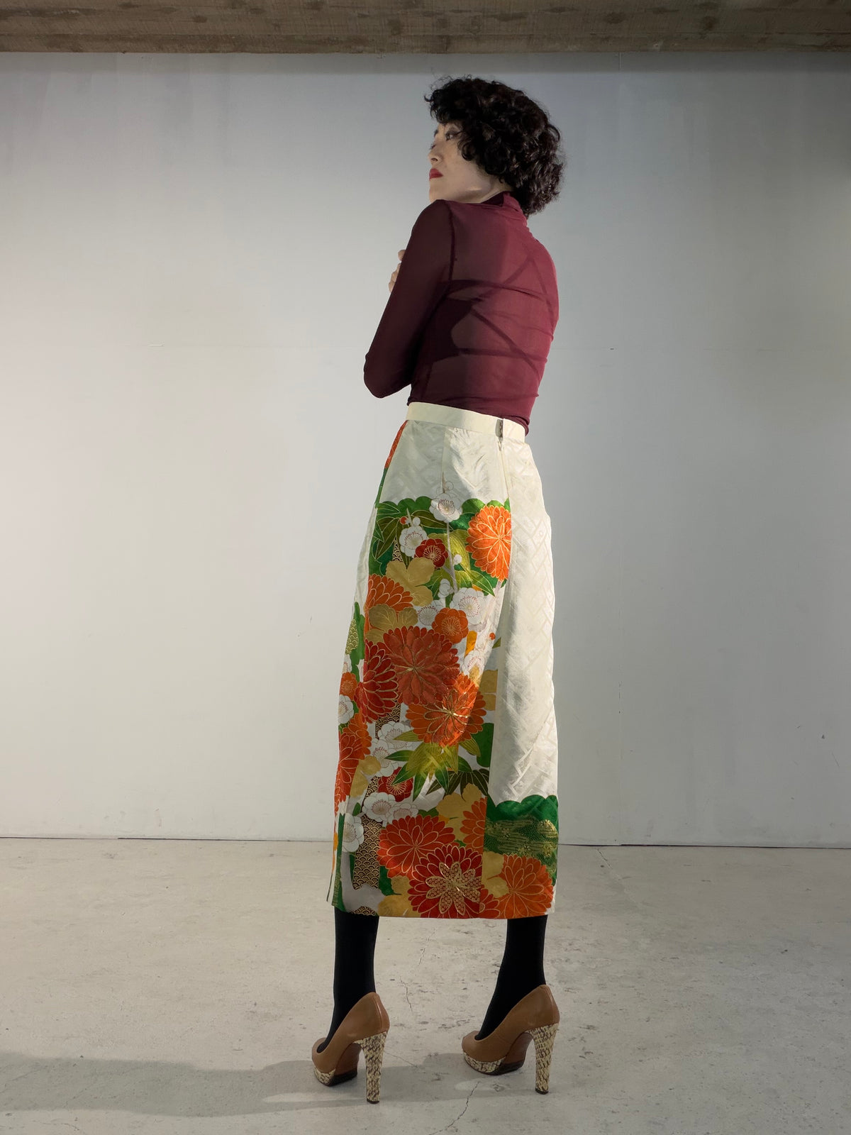 Kimono Skirt "SAI001" — Upcycled from Japanese Kimono Furisode