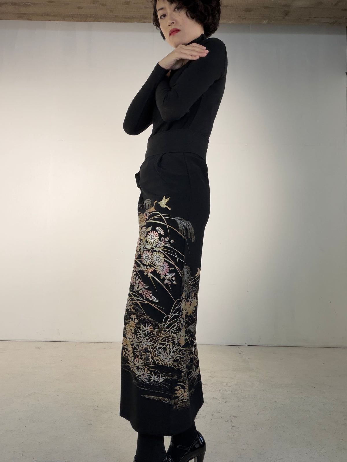 EDO-ZUMA SKIRT UPCYCLED FROM JAPANESE KIMONO "EDO072"