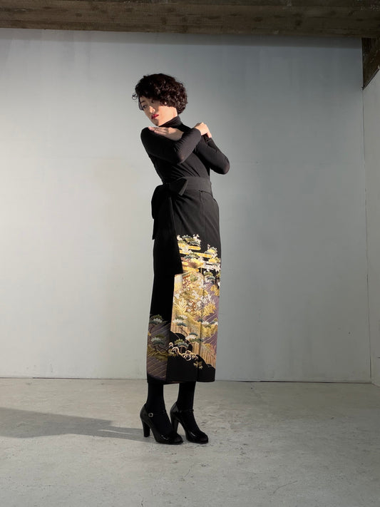 EDO-ZUMA SKIRT UPCYCLED FROM JAPANESE KIMONO "EDO071"