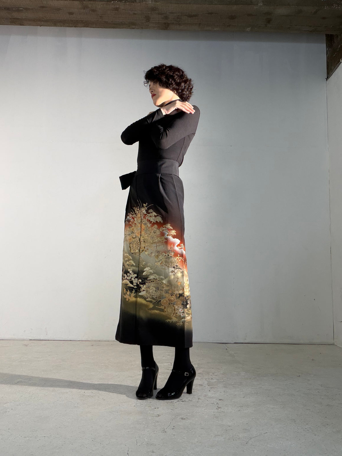 EDO-ZUMA SKIRT UPCYCLED FROM JAPANESE KIMONO "EDO070"