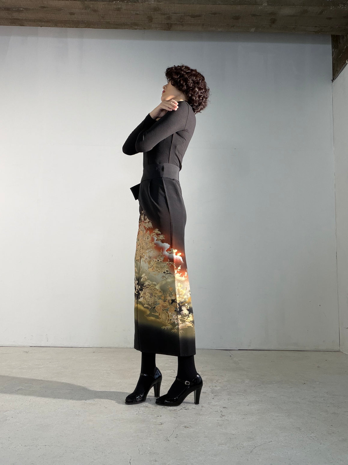 EDO-ZUMA SKIRT UPCYCLED FROM JAPANESE KIMONO "EDO070"