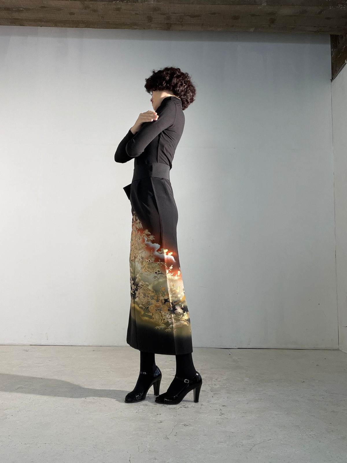EDO-ZUMA SKIRT UPCYCLED FROM JAPANESE KIMONO "EDO070"