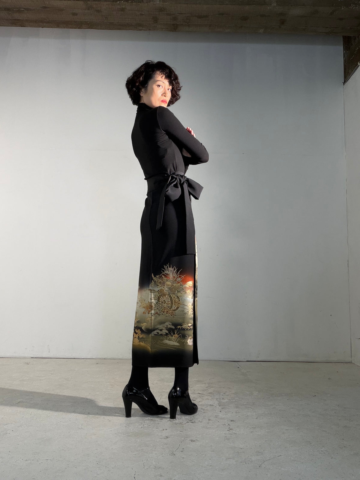 EDO-ZUMA SKIRT UPCYCLED FROM JAPANESE KIMONO "EDO070"