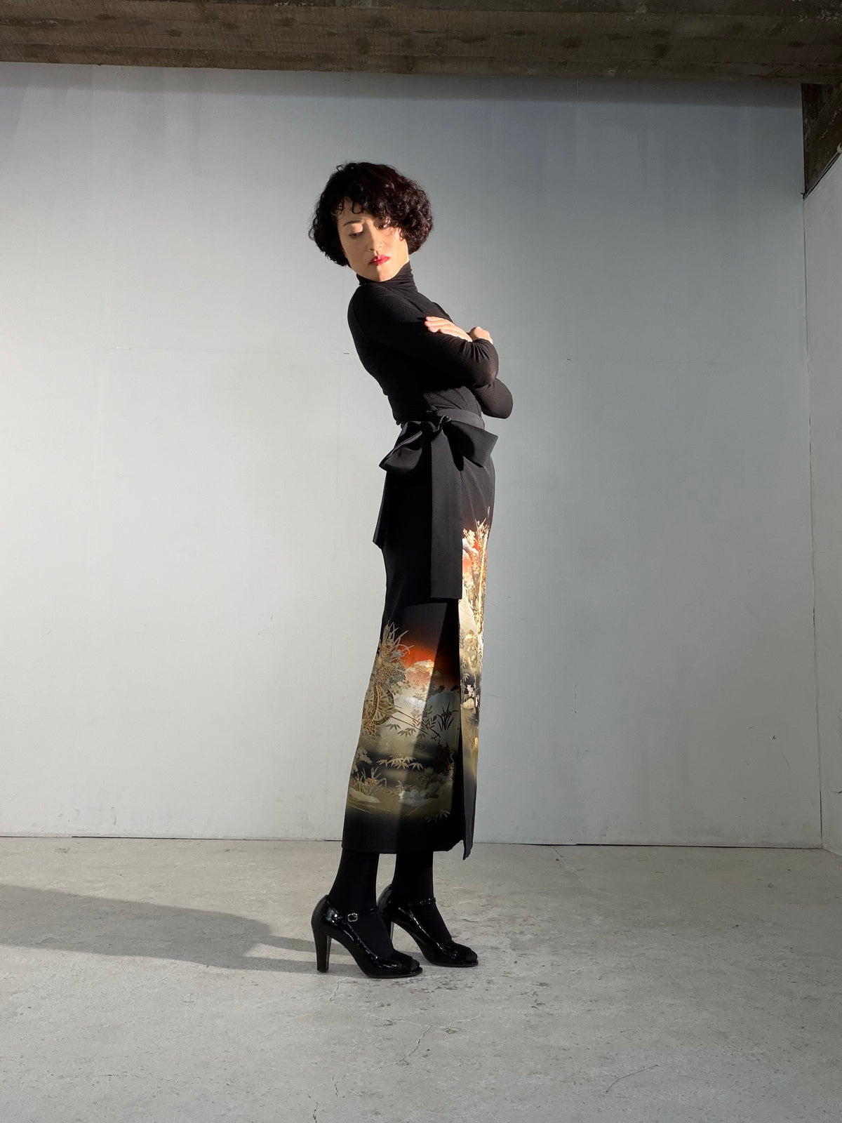 EDO-ZUMA SKIRT UPCYCLED FROM JAPANESE KIMONO "EDO070"