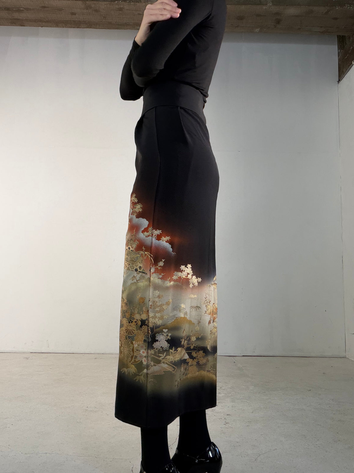 EDO-ZUMA SKIRT UPCYCLED FROM JAPANESE KIMONO "EDO070"