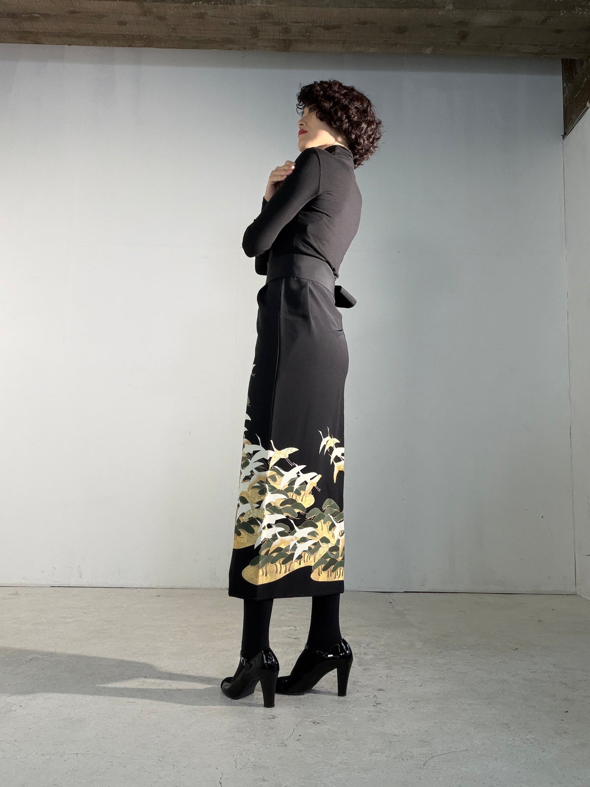 EDO-ZUMA SKIRT UPCYCLED FROM JAPANESE KIMONO "EDO069"
