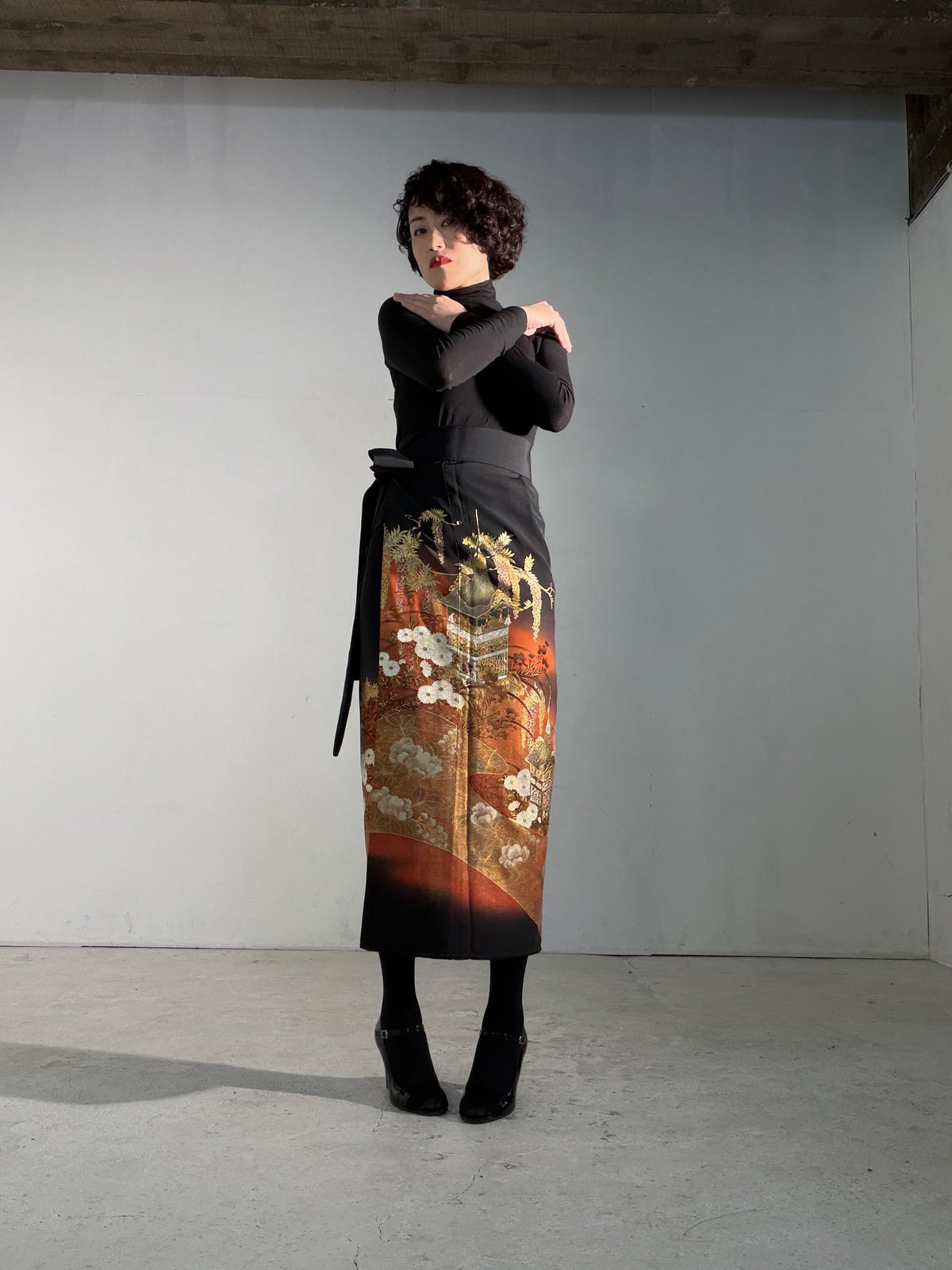 EDO-ZUMA SKIRT UPCYCLED FROM JAPANESE KIMONO "EDO068"