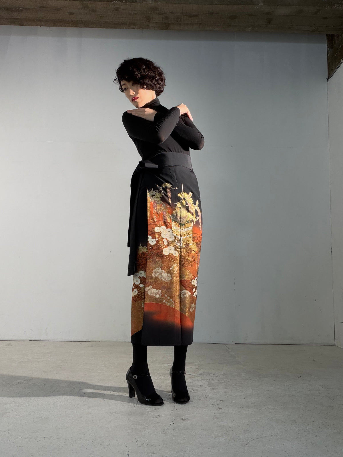 EDO-ZUMA SKIRT UPCYCLED FROM JAPANESE KIMONO "EDO068"