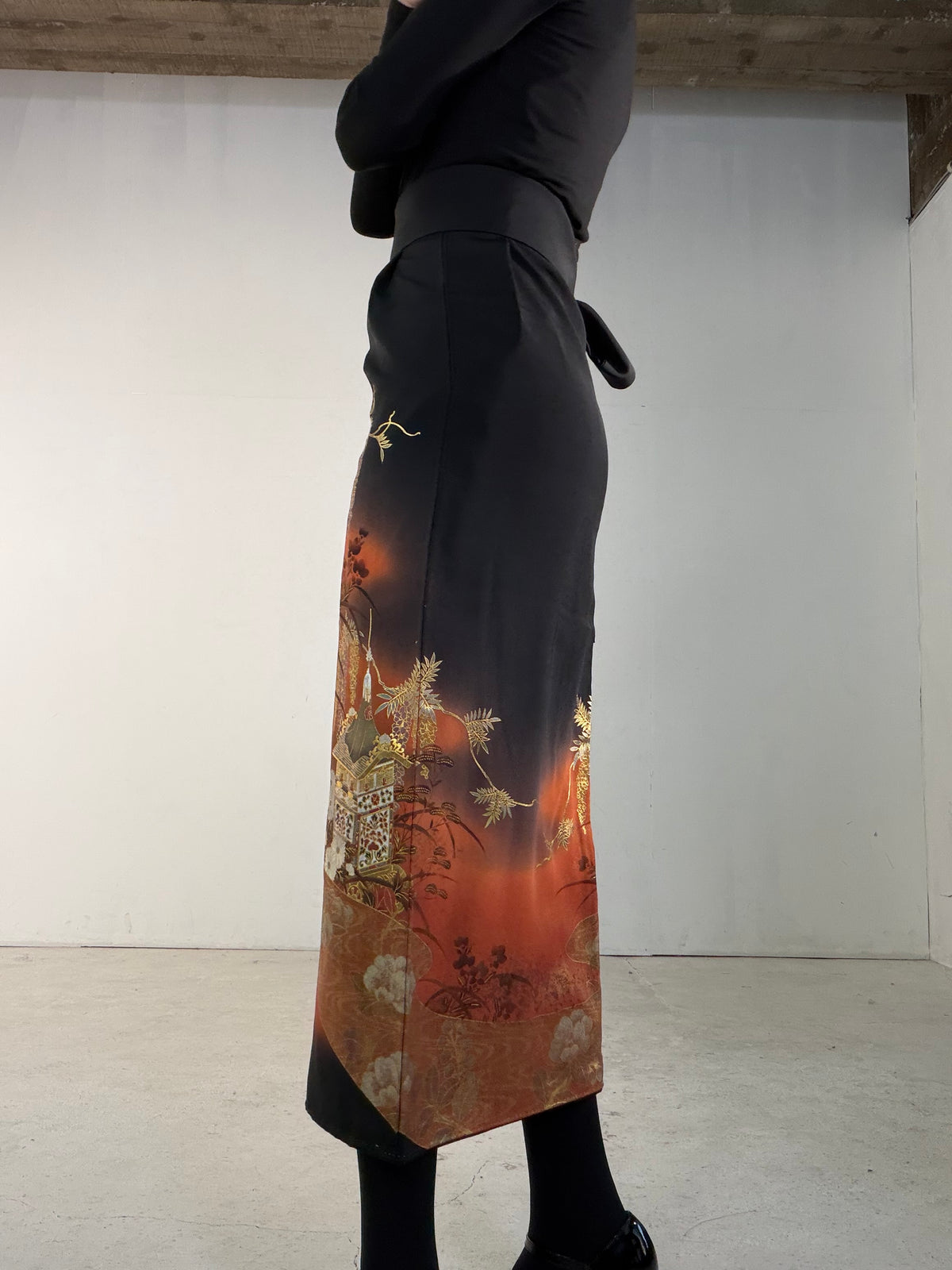 EDO-ZUMA SKIRT UPCYCLED FROM JAPANESE KIMONO "EDO068"