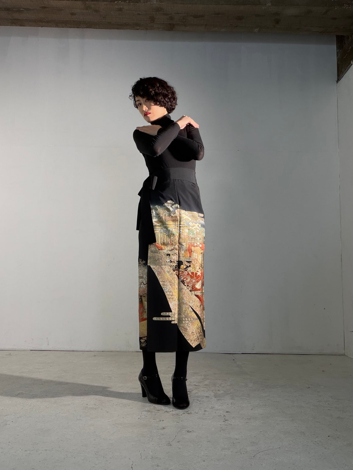 EDO-ZUMA SKIRT UPCYCLED FROM JAPANESE KIMONO "EDO067"