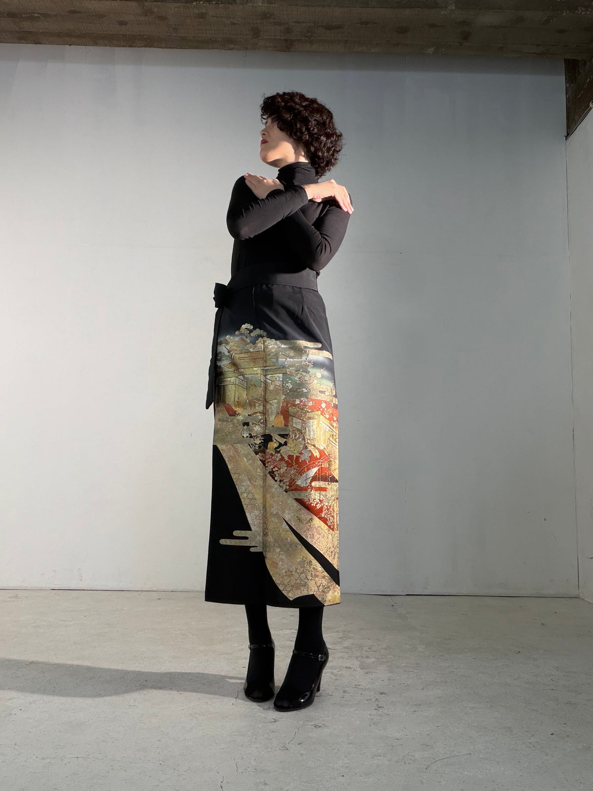 EDO-ZUMA SKIRT UPCYCLED FROM JAPANESE KIMONO "EDO067"