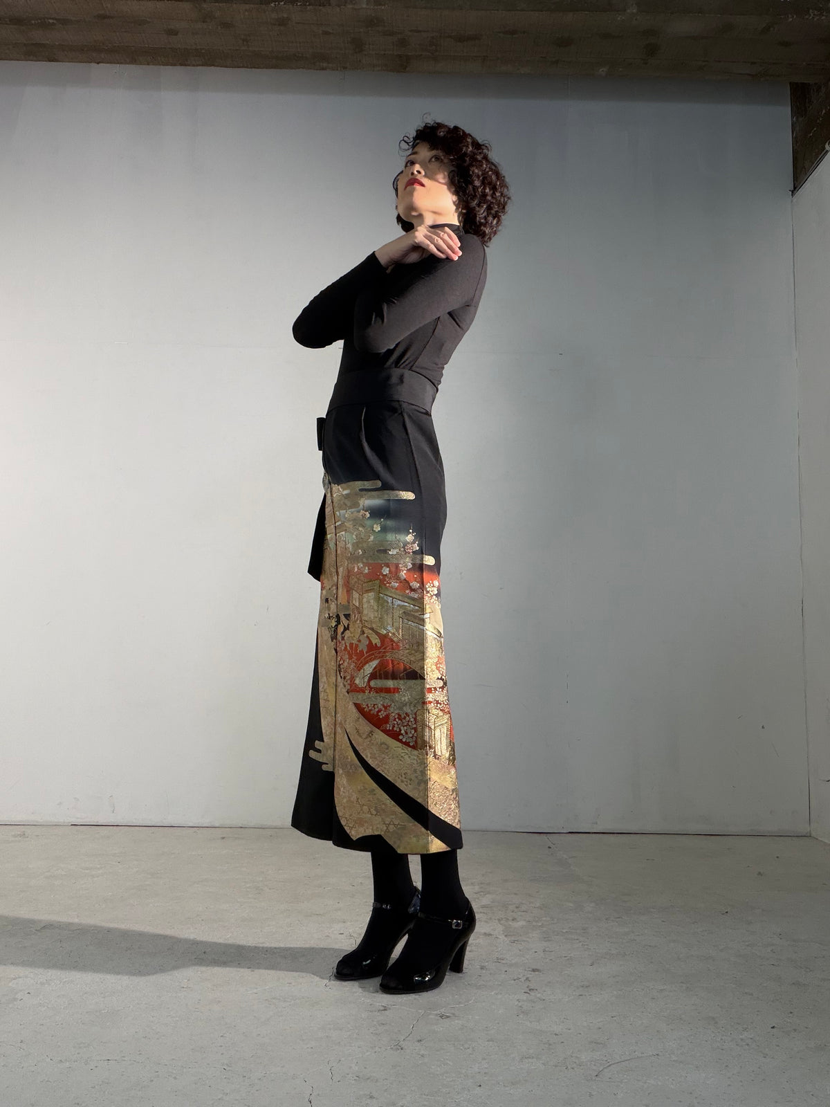 EDO-ZUMA SKIRT UPCYCLED FROM JAPANESE KIMONO "EDO067"