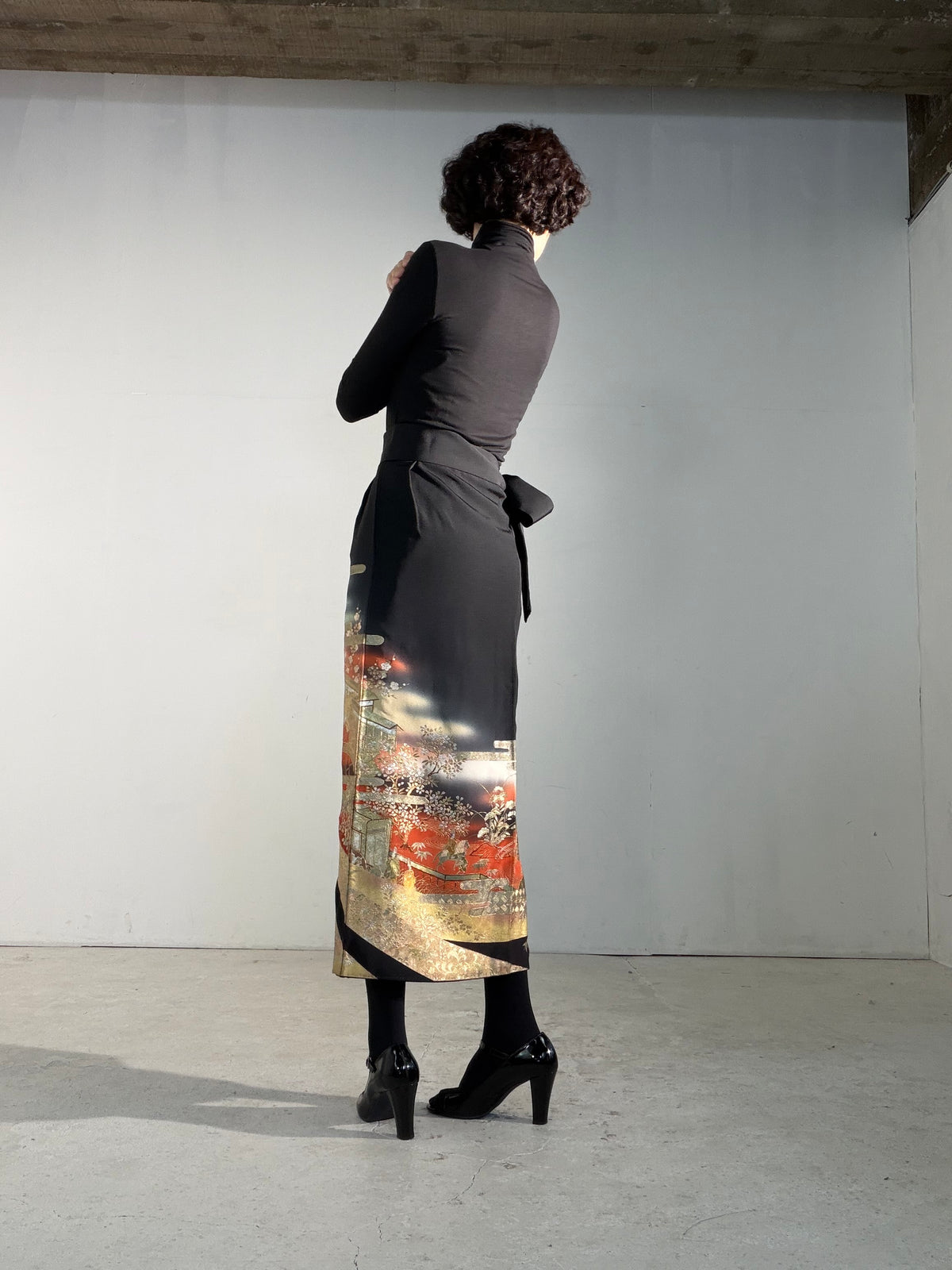 EDO-ZUMA SKIRT UPCYCLED FROM JAPANESE KIMONO "EDO067"