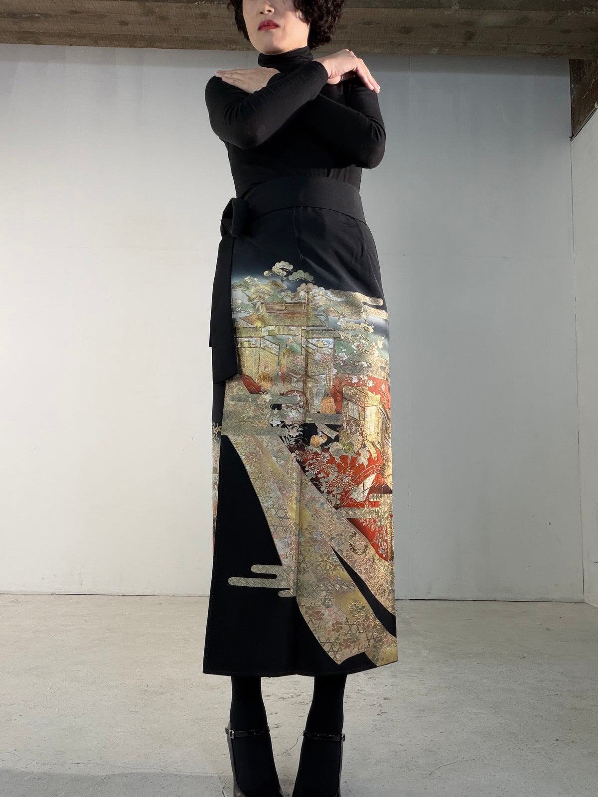 EDO-ZUMA SKIRT UPCYCLED FROM JAPANESE KIMONO "EDO067"