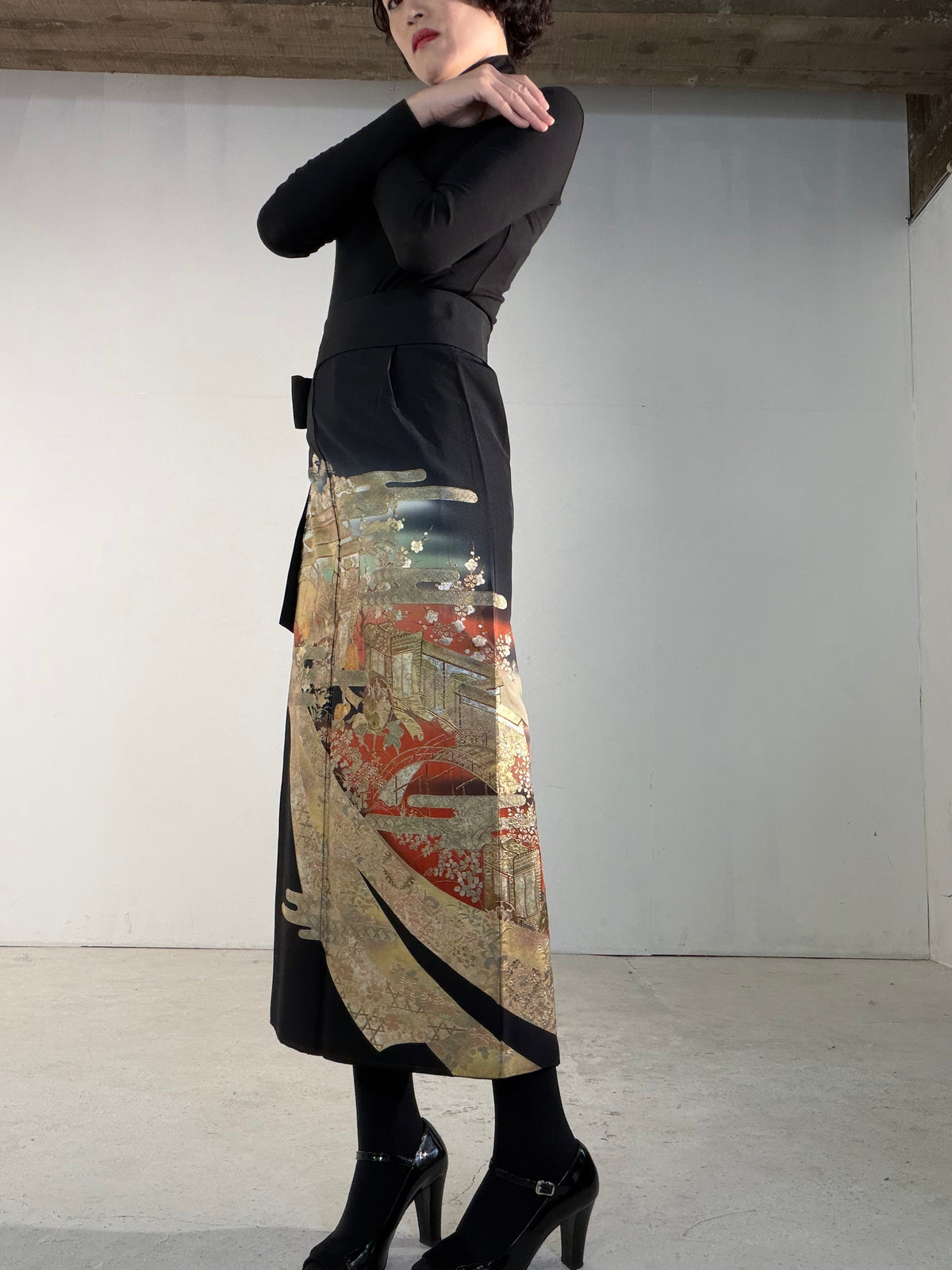 EDO-ZUMA SKIRT UPCYCLED FROM JAPANESE KIMONO "EDO067"