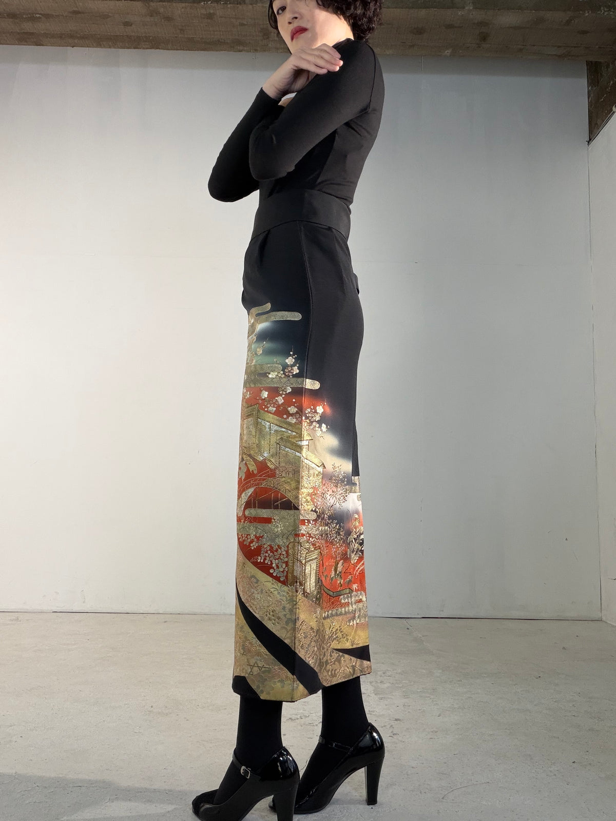 EDO-ZUMA SKIRT UPCYCLED FROM JAPANESE KIMONO "EDO067"