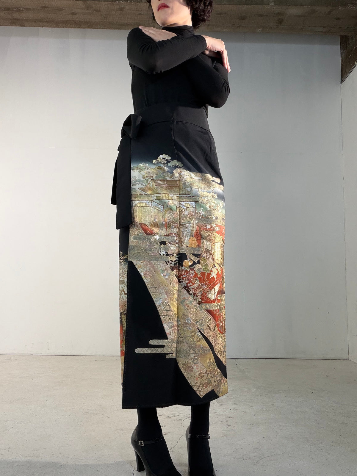 EDO-ZUMA SKIRT UPCYCLED FROM JAPANESE KIMONO "EDO067"