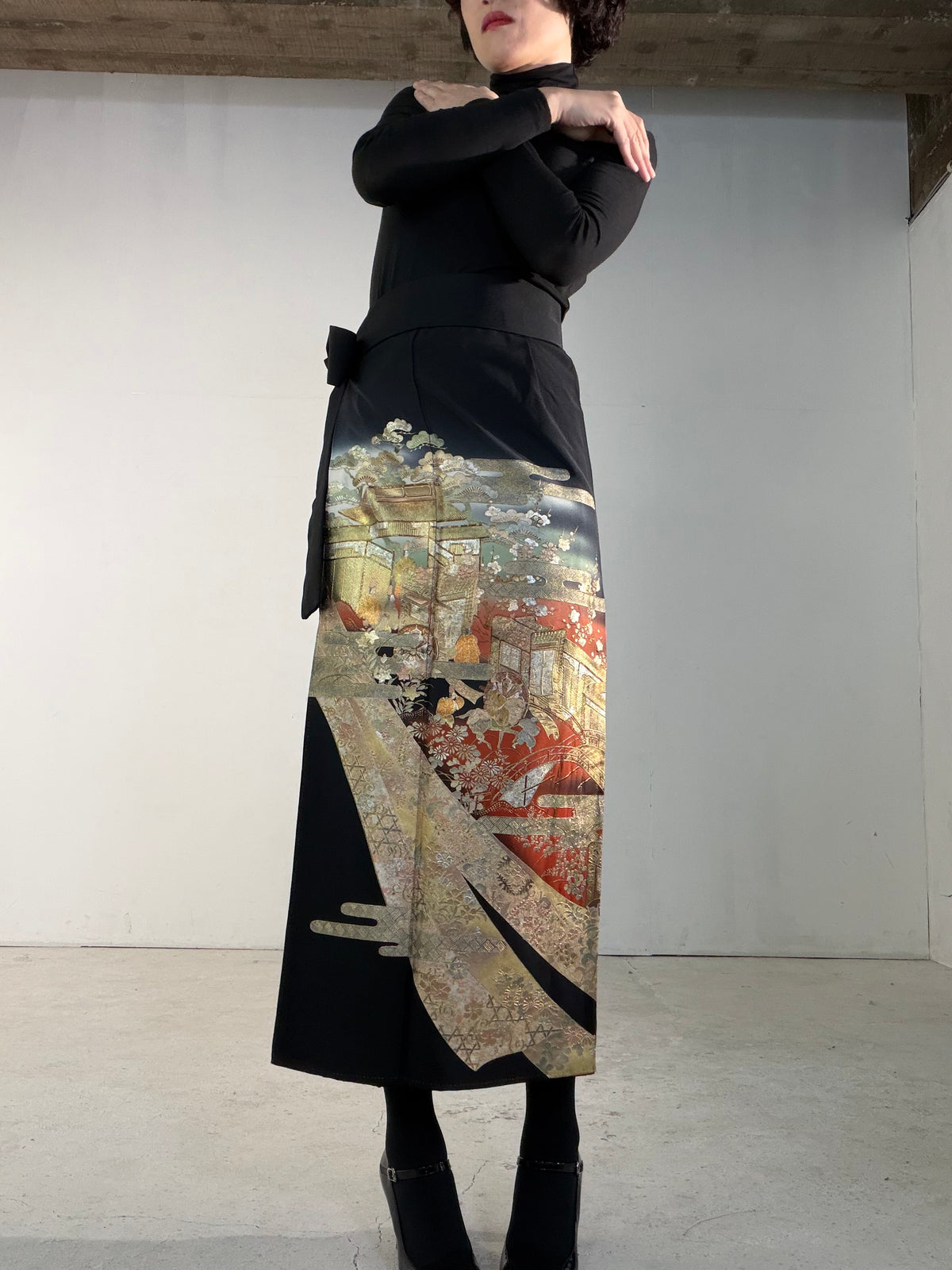 EDO-ZUMA SKIRT UPCYCLED FROM JAPANESE KIMONO "EDO067"