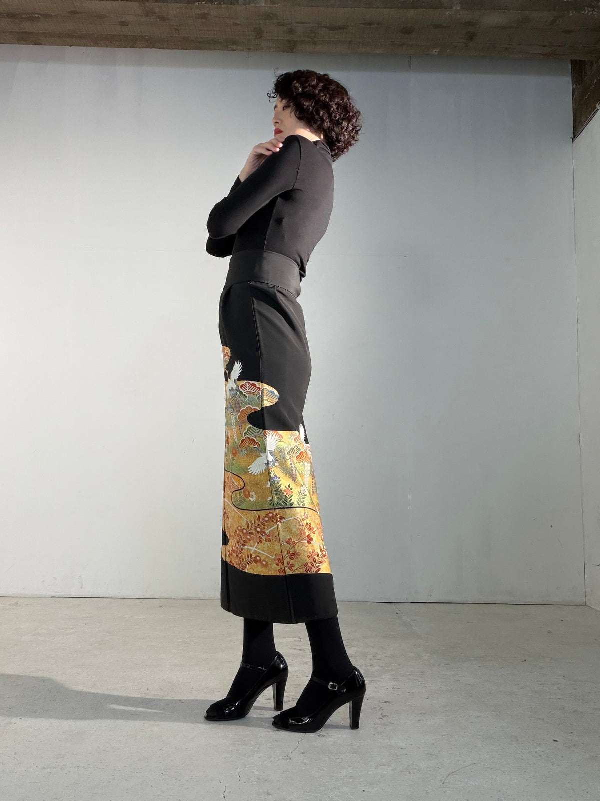 EDO-ZUMA SKIRT UPCYCLED FROM JAPANESE KIMONO "EDO066"