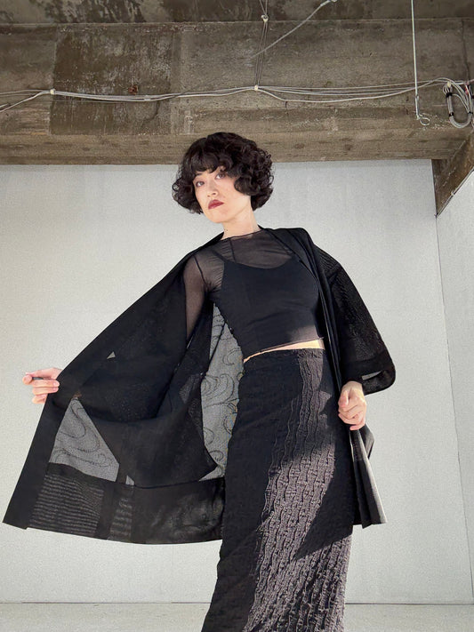 VINTAGE BLACK HAORI SHEER “ryusui"