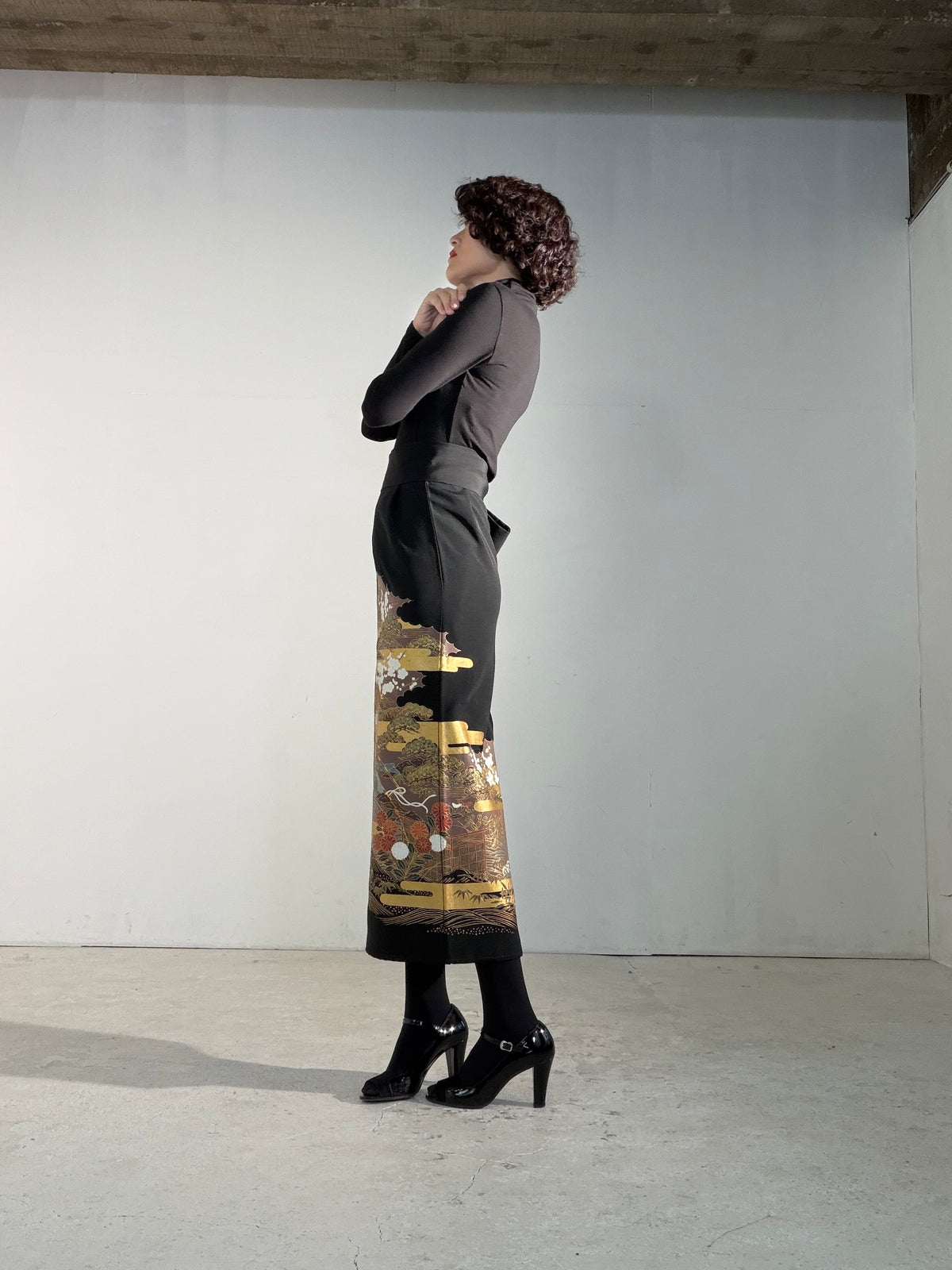 EDO-ZUMA SKIRT UPCYCLED FROM JAPANESE KIMONO "EDO064"