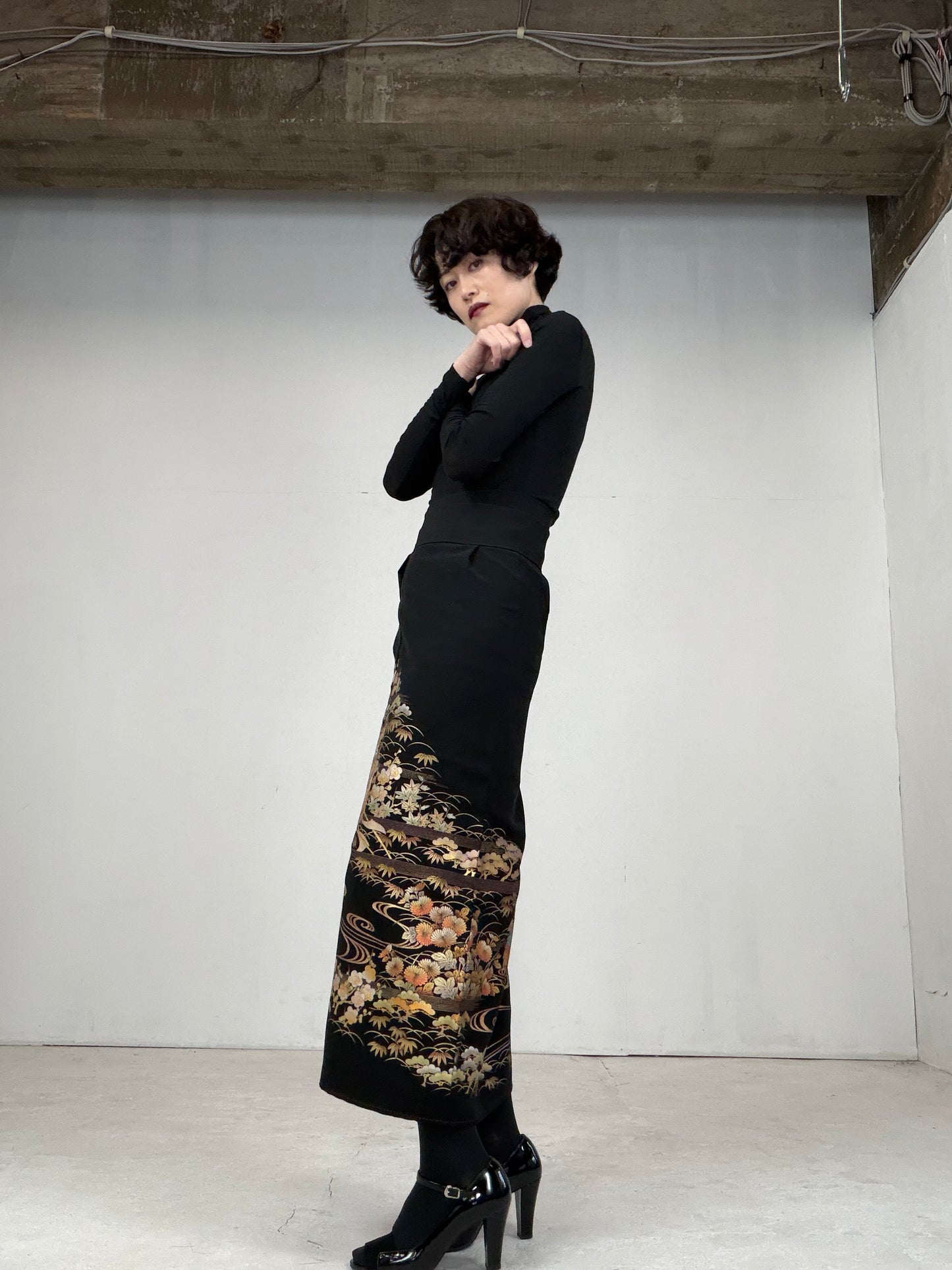 EDO-ZUMA SKIRT UPCYCLED FROM JAPANESE KIMONO "019"