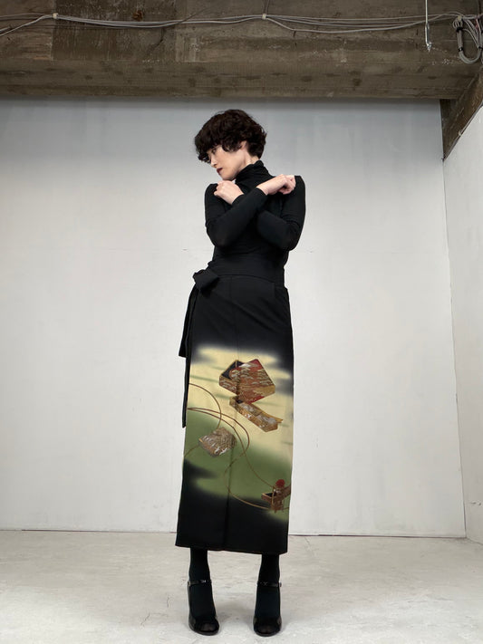 EDO-ZUMA SKIRT UPCYCLED FROM JAPANESE KIMONO "018"