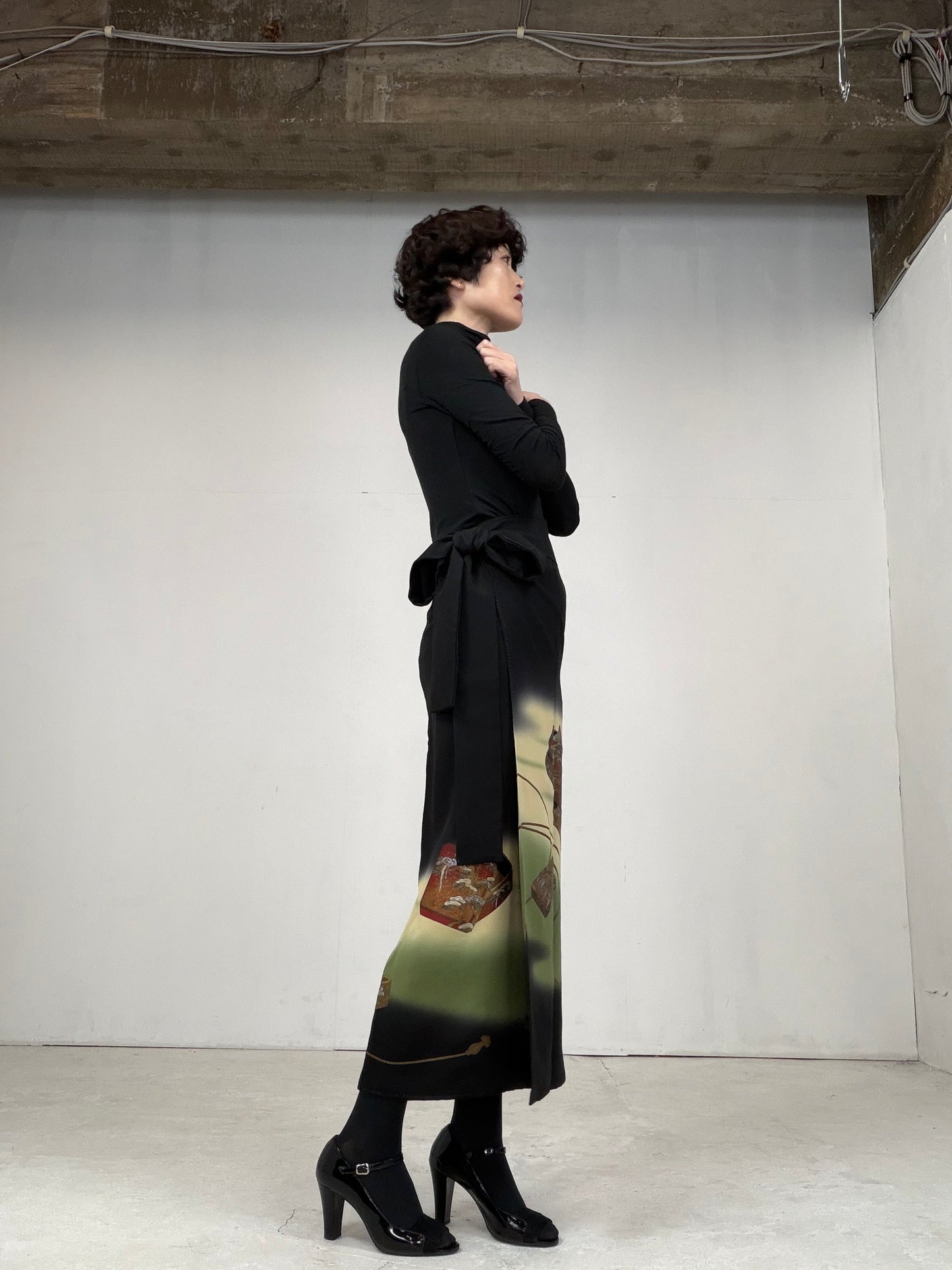 EDO-ZUMA SKIRT UPCYCLED FROM JAPANESE KIMONO "018"