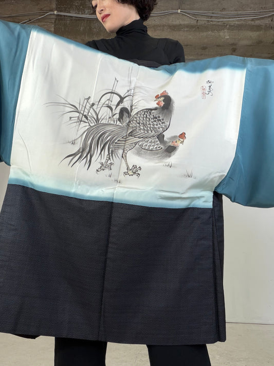 VINTAGE KAWAII HAORI oversized  "Rare Niwatori Motif,  OSI214"