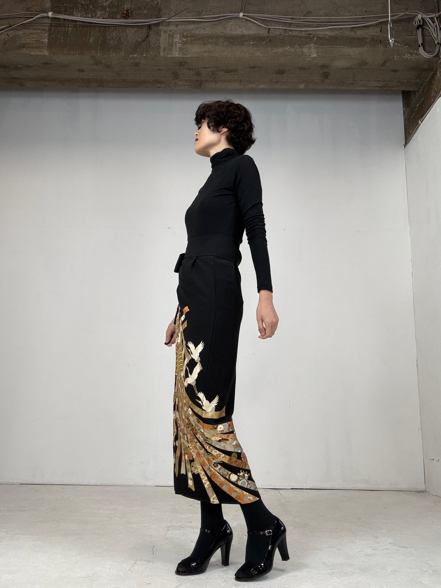 EDO-ZUMA SKIRT UPCYCLED FROM JAPANESE KIMONO "017"