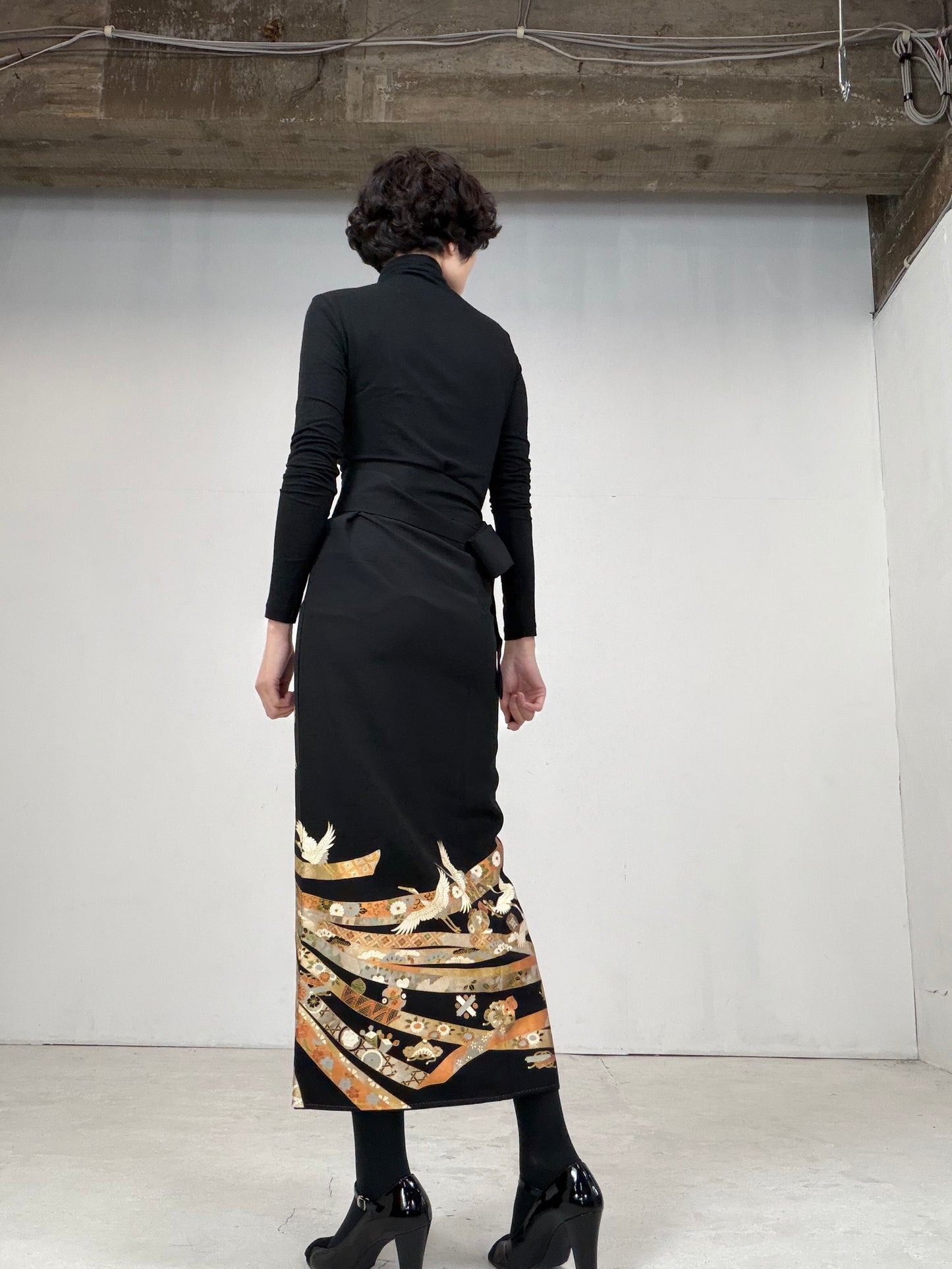 EDO-ZUMA SKIRT UPCYCLED FROM JAPANESE KIMONO "017"