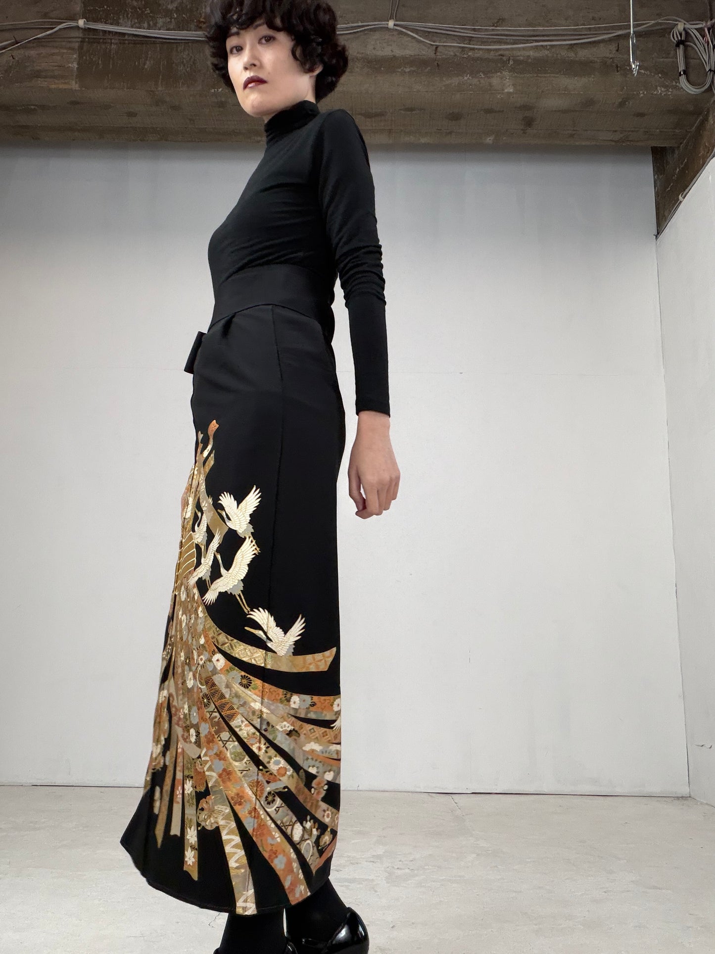 EDO-ZUMA SKIRT UPCYCLED FROM JAPANESE KIMONO "017"