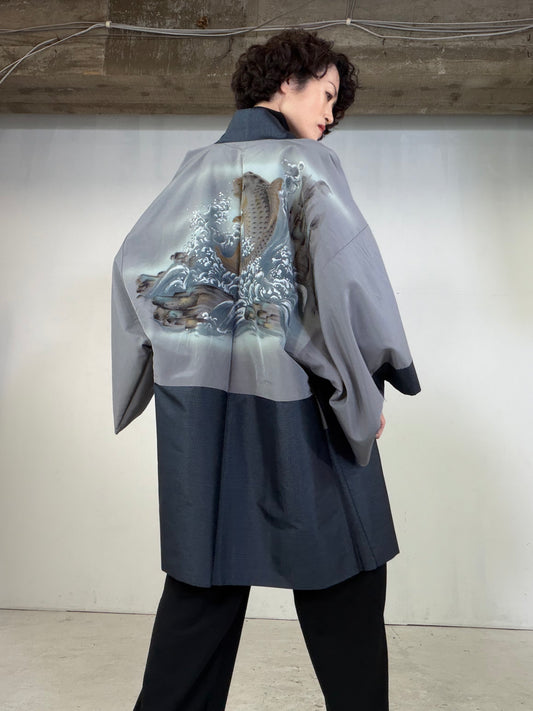 VINTAGE KAWAII HAORI oversized  "Rare Koi Motif,  OSI213"