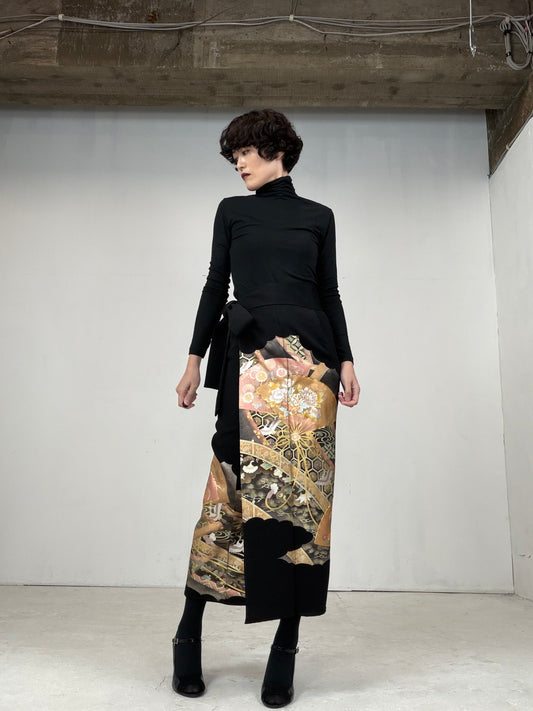 EDO-ZUMA SKIRT UPCYCLED FROM JAPANESE KIMONO "014"
