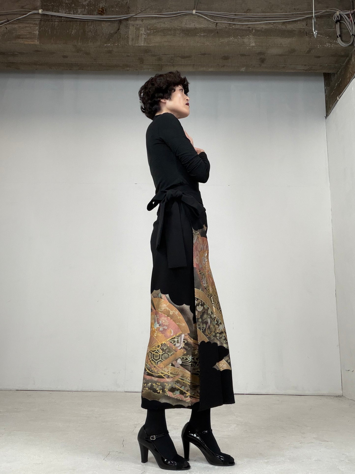 EDO-ZUMA SKIRT UPCYCLED FROM JAPANESE KIMONO "014"