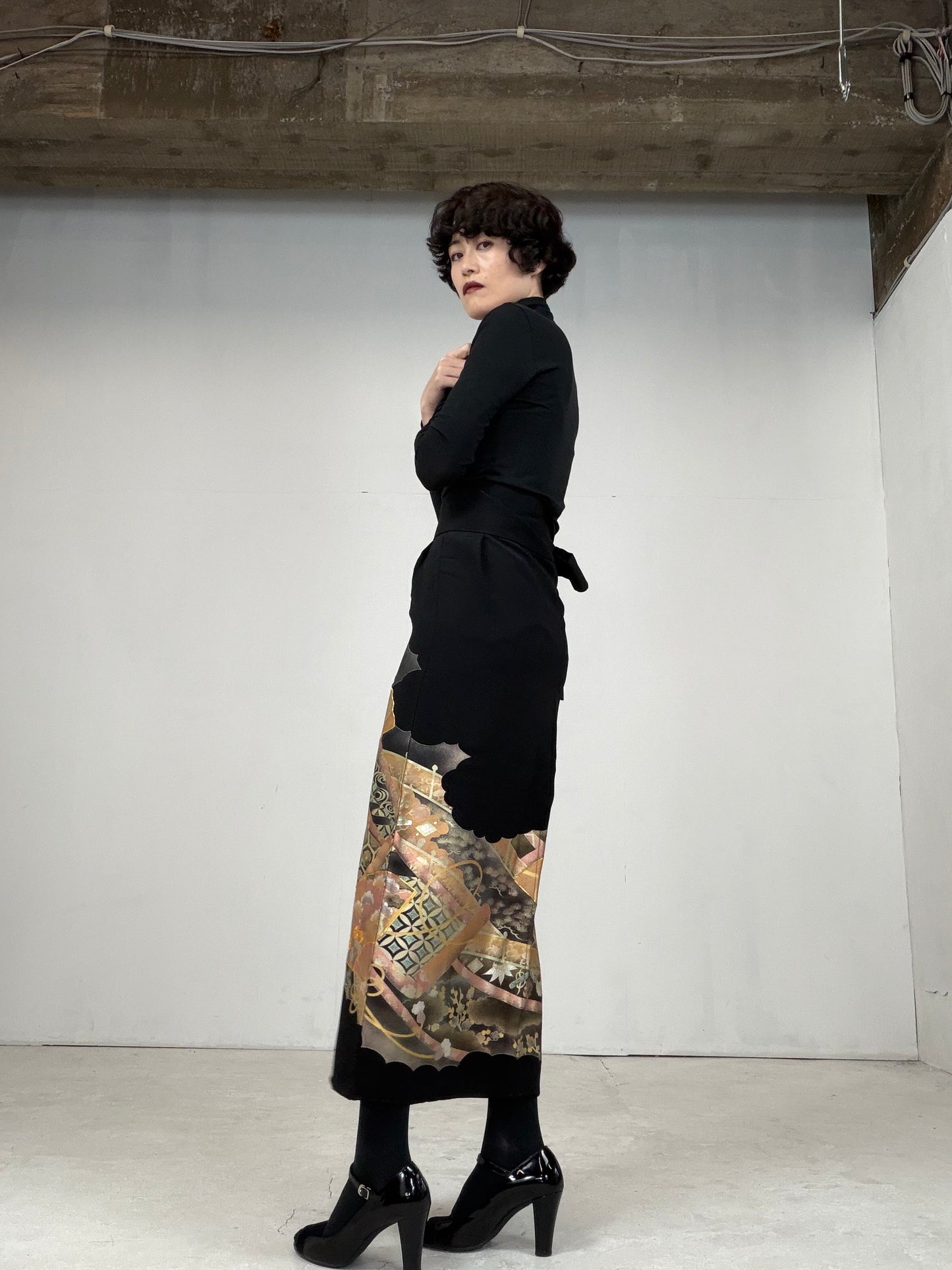 EDO-ZUMA SKIRT UPCYCLED FROM JAPANESE KIMONO "014"